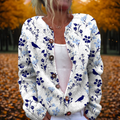 Women's Cardigan Long Sleeve with Floral and Bird Print Button-Up - Multicolour