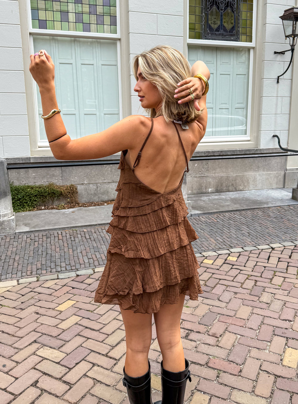 Women's Mini Dress with Ruffle Tiers and Flared Silhouette - 8