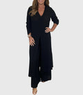 Women's Two-Piece Set with Long Blouse and Wide-Leg Trousers - Black