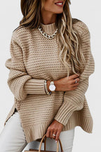 Women's Jumper Loose Fit with Side Slits and O-Neck