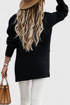 Women's Jumper Loose Fit with Side Slits and O-Neck - 2