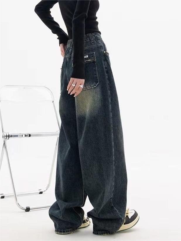 Women's Baggy Jeans with Washed Effect and Loose Fit - 7