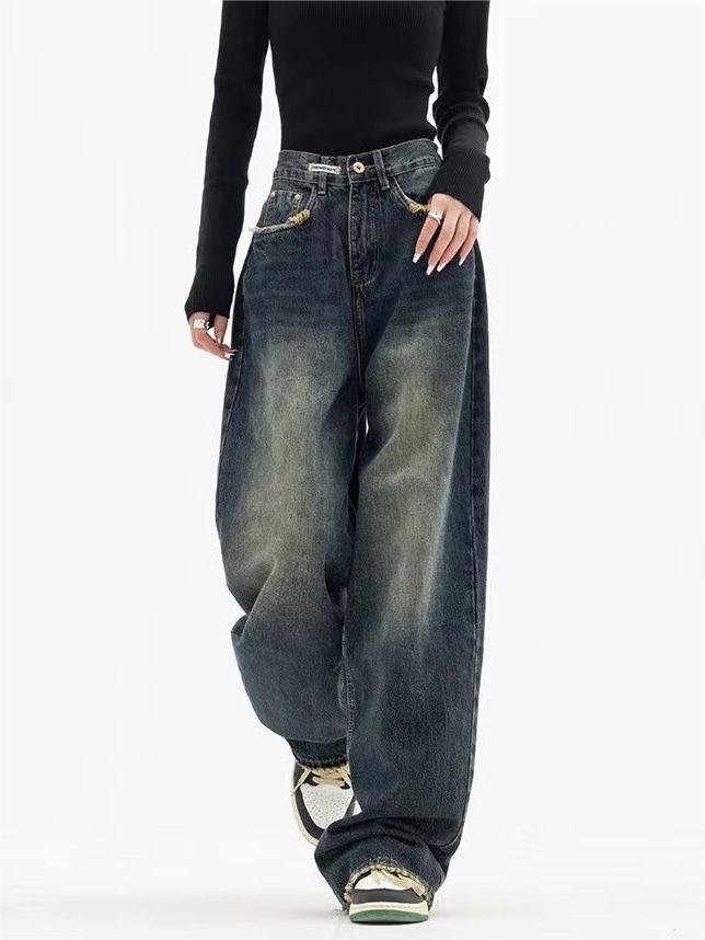 Women's Baggy Jeans with Washed Effect and Loose Fit - 3