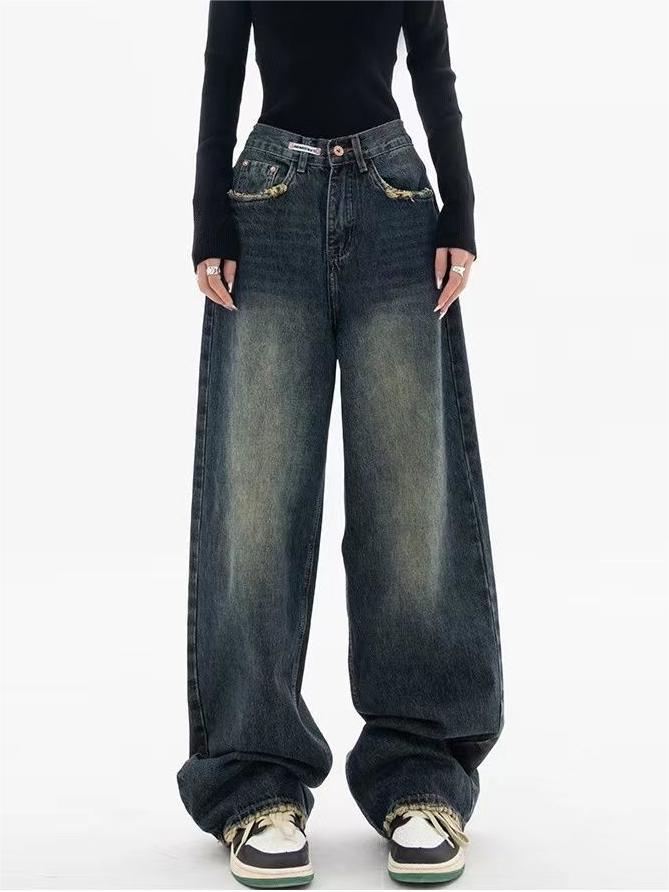 Women's Baggy Jeans with Washed Effect and Loose Fit
