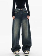Women's Baggy Jeans with Washed Effect and Loose Fit