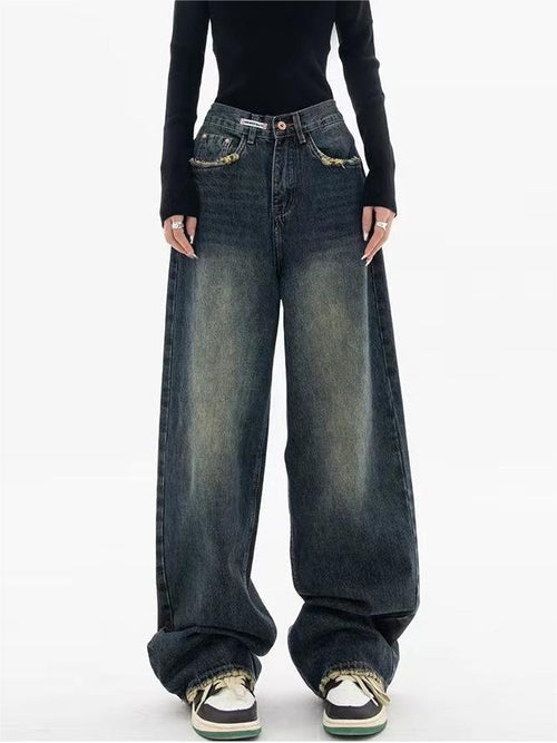 Women's Baggy Jeans with Washed Effect and Loose Fit