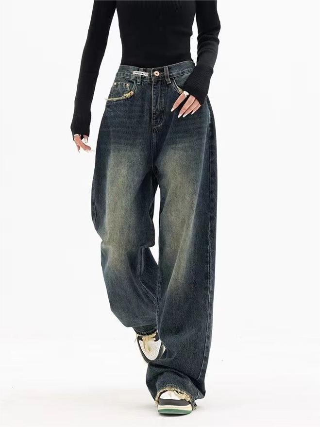Women's Baggy Jeans with Washed Effect and Loose Fit - 2