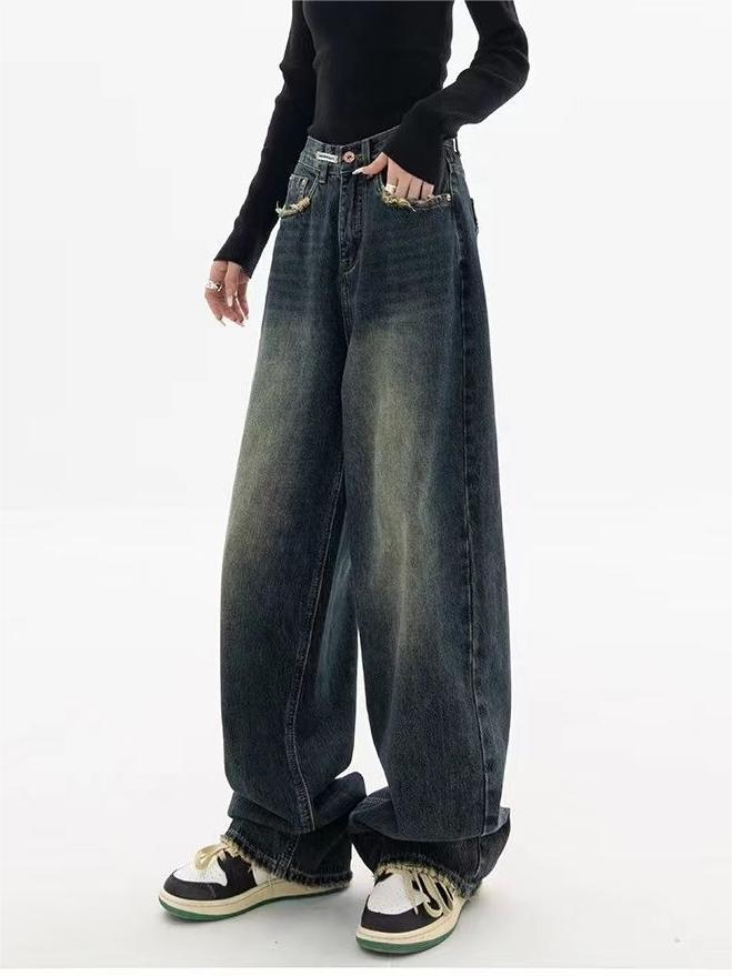 Women's Baggy Jeans with Washed Effect and Loose Fit - 5
