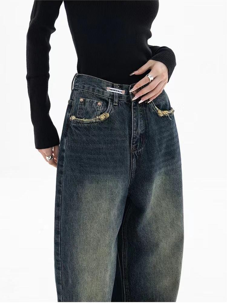 Women's Baggy Jeans with Washed Effect and Loose Fit - 9