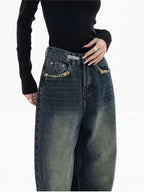 Women's Baggy Jeans with Washed Effect and Loose Fit - 9