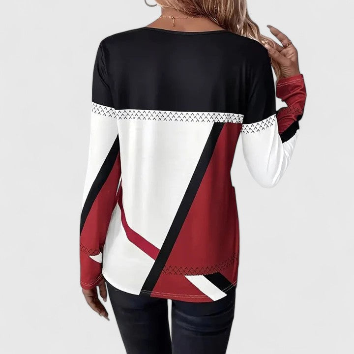 Women's Jumper Long Sleeve with Round Neck and Geometric Print - 3