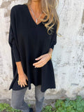 Women's Jumper Oversized with V-Neck and Ribbed Cuffs - Black