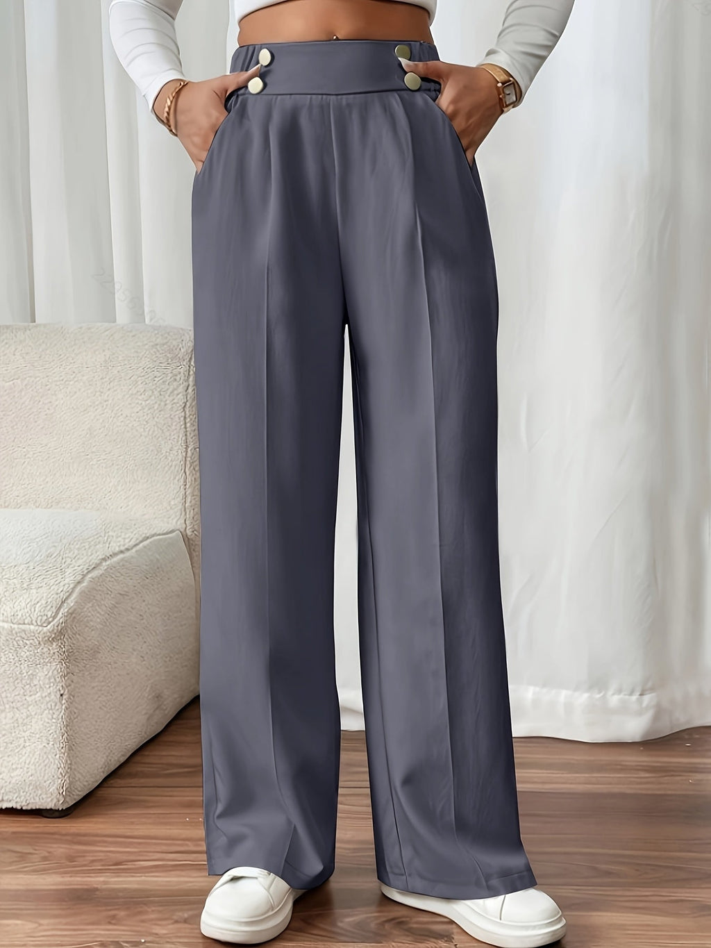 Women's High-Waist Wide-Leg Trousers with Elastic Waist - 8