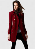 Women's Tailored Coat Double-Breasted with Notched Lapel - Red