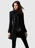 Women's Tailored Coat Double-Breasted with Notched Lapel - Black