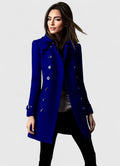Women's Tailored Coat Double-Breasted with Notched Lapel - Blue
