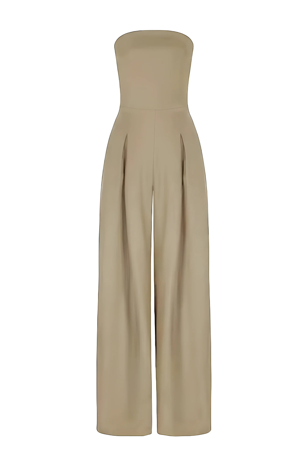 Women's Strapless Jumpsuit with Wide Legs and Defined Waist - 10