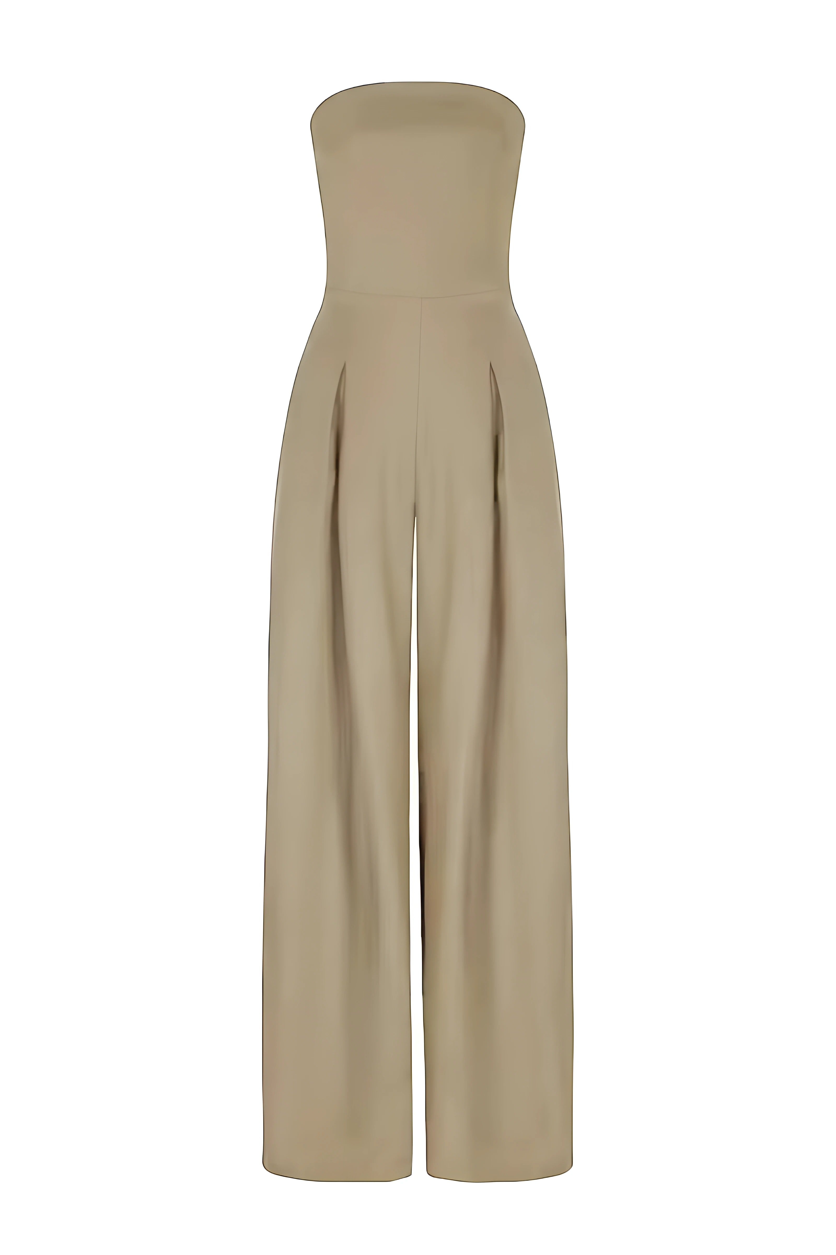Women's Strapless Jumpsuit with Wide Legs and Defined Waist - 10