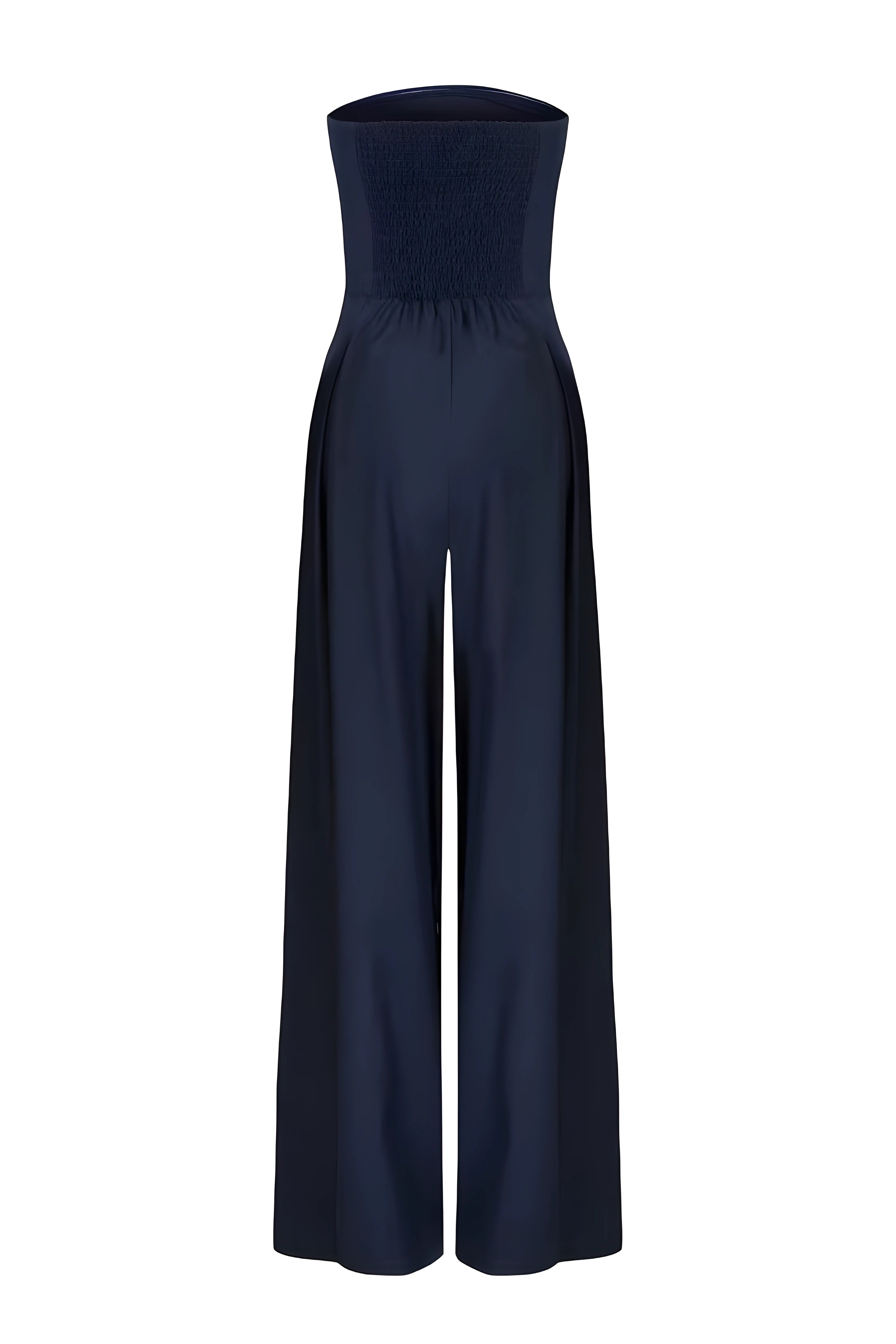 Women's Strapless Jumpsuit with Wide Legs and Defined Waist - 4