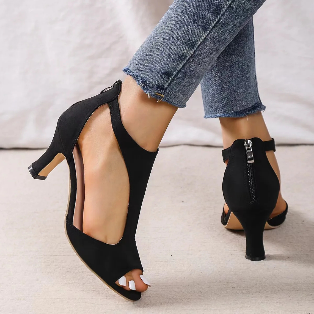 Women's Cut-Out Peep Toe Heels with Ankle Strap - 2