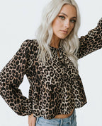 Women's Blouse with Leopard Print and Tie Front - 2