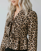 Women's Blouse with Leopard Print and Tie Front - 6
