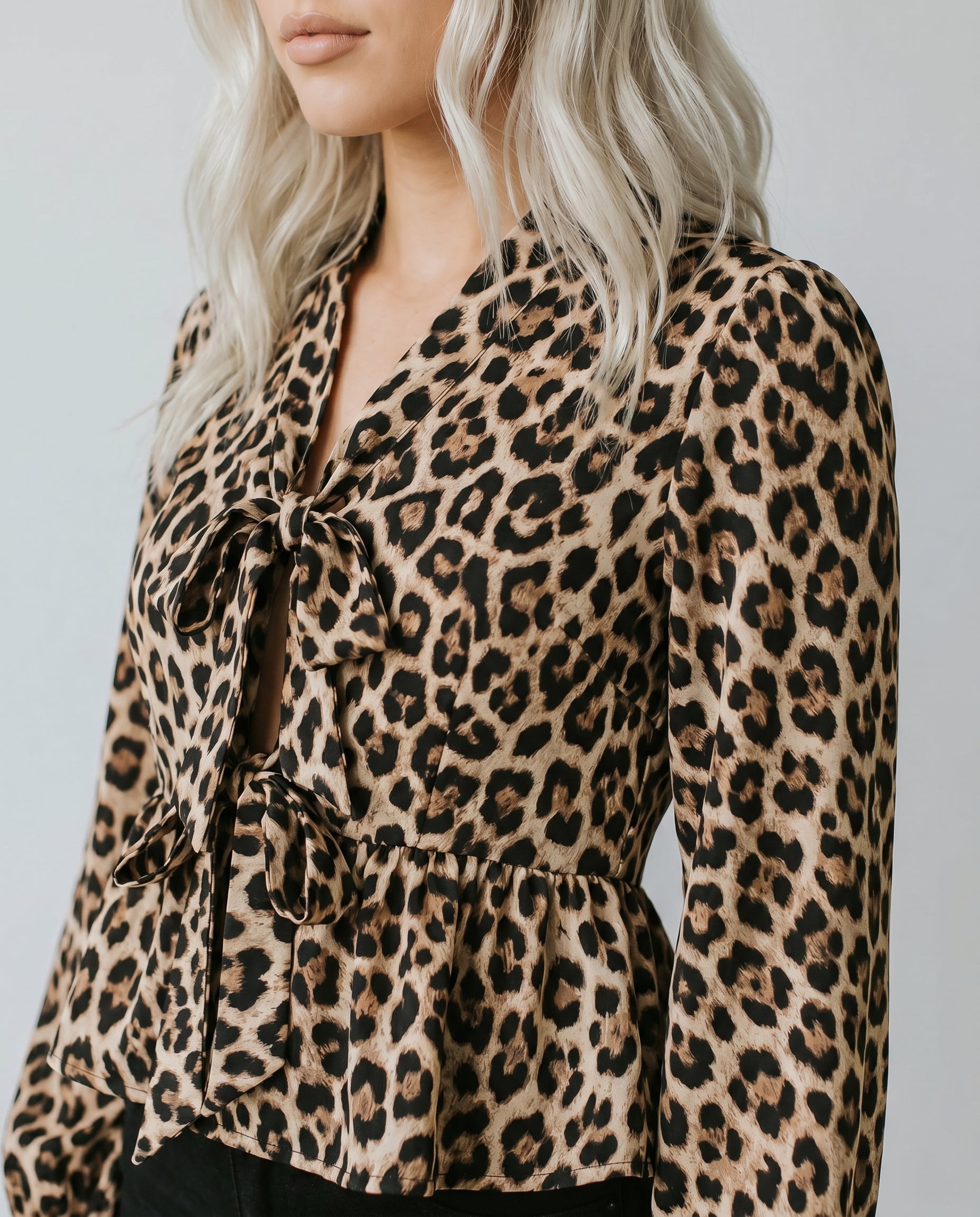 Women's Blouse with Leopard Print and Tie Front - 6