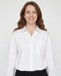 Women's Oversized Shirt with Collar and Chest Pocket - White