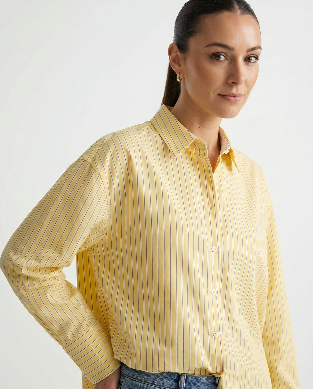Women's Striped Shirt Loose Fit with Classic Collar