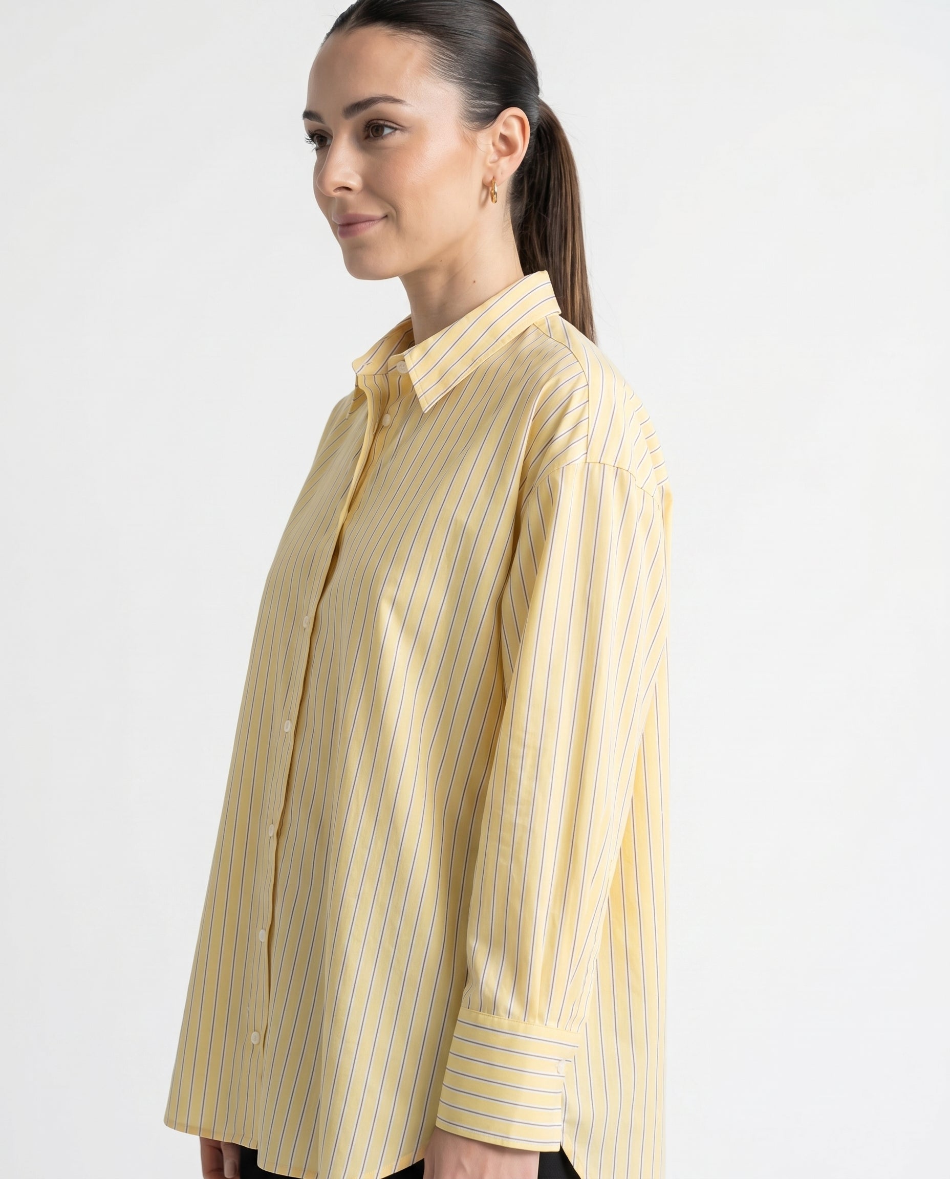 Women's Striped Shirt Loose Fit with Classic Collar