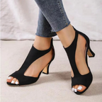 Women's Cut-Out Peep Toe Heels with Ankle Strap - Black