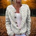 Women's Floral Print Cardigan with Button Front and Long Sleeves - Multicolour