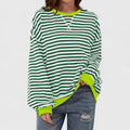 Women's Jumper Striped with Round Neck and Long Sleeves - Dark Green
