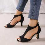 Women's Cut-Out Peep Toe Heels with Ankle Strap - 4