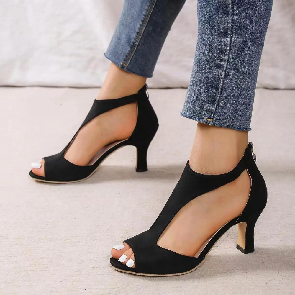 Women's Cut-Out Peep Toe Heels with Ankle Strap - 4