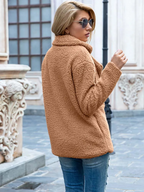 Women's Teddy Coat with Notch Lapel and Button Front - 15