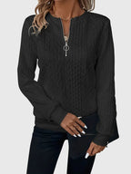 Women's Jumper with Zip Detail and Cable Knit Texture - Black