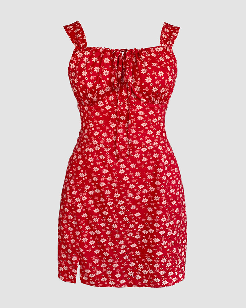 Women's Floral Print Cami Romper with Skort and Tie Front - 6