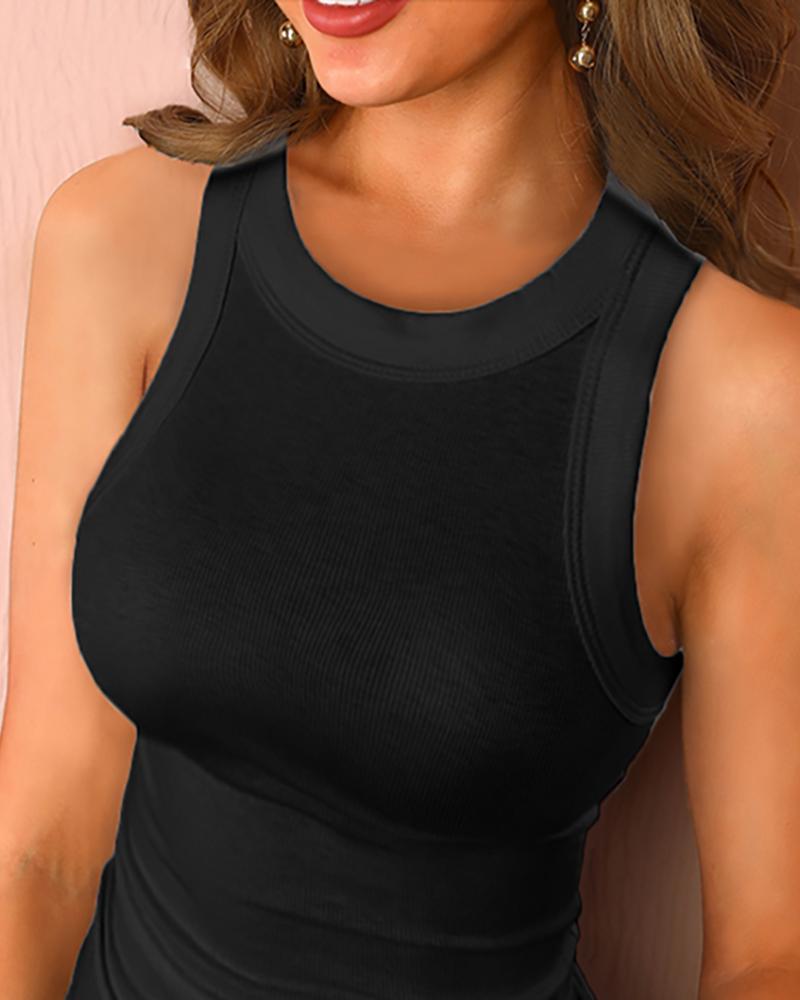 Women's Tank Top Round Neck Sleeveless Slim Fit - 15