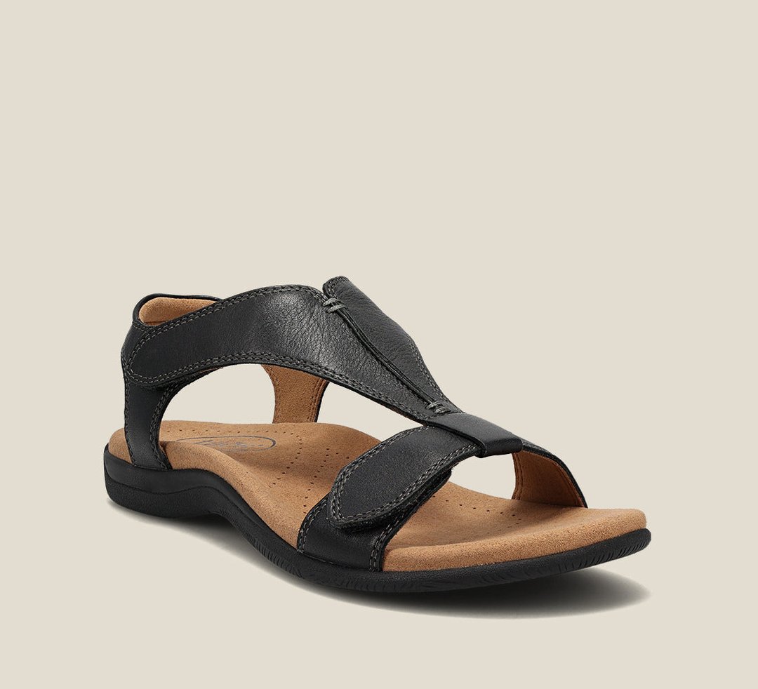 Women's Sandals with Adjustable T-Strap and Cushioned Footbed - Black