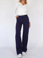 Women's High Waist Wide Leg Trousers with Tailored Finish - Blue