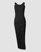 Women's Sleeveless Bodycon Maxi Dress with Ruched Drawstring Side Slit - 14