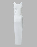 Women's Sleeveless Bodycon Maxi Dress with Ruched Drawstring Side Slit - 8