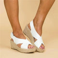 Women's Espadrille Wedge Sandals with Crossover Straps - White