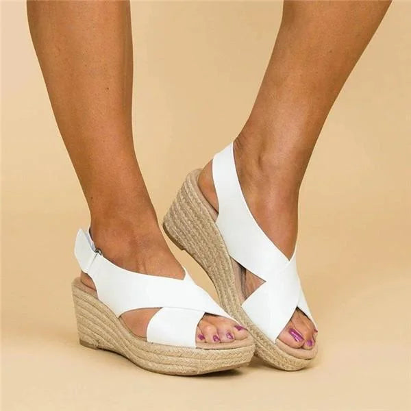 Women's Espadrille Wedge Sandals with Crossover Straps - White