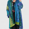 Women's Longline Cardigan Open Front with Draped Collar - Blue