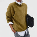 Women's Jumper Long Sleeve with Relaxed Fit and Mock Neck - Khaki