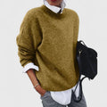 Women's Jumper with Mock Neck and Relaxed Fit - Khaki