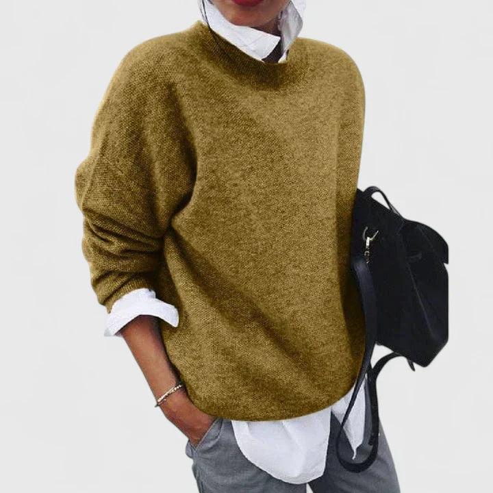 Women's Jumper with Mock Neck and Relaxed Fit - Khaki
