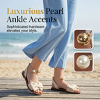 Women's Sandals with Bow Detail and Pearl Ankle Ring - 9